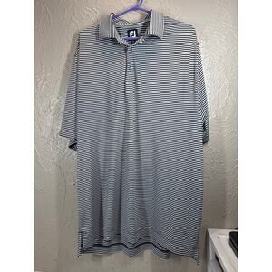 FootJoy Mens Polo Shirt Black‎ White Striped Monochrome Short Sleeve Golf XL